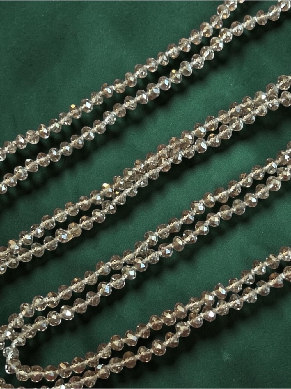 Antique 80” Smoky Crystal Flapper Necklace Hand Knotted Silk Extra Long
